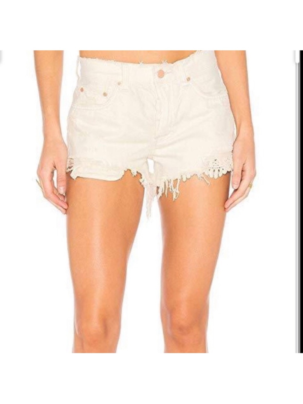 We The People  Daisy Chsin Distressed Lace Hem Women's Denim Shorts 25